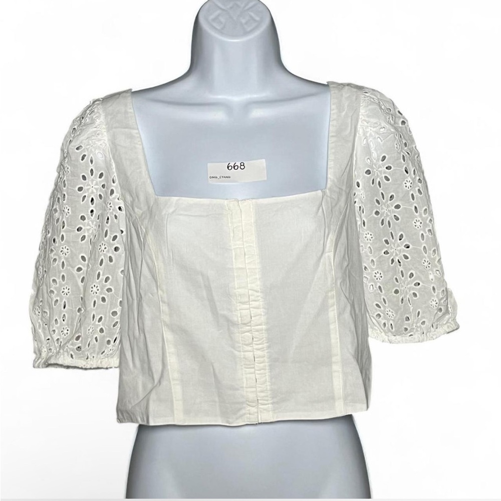 NWT American Eagle White Eyelet Puff Sleeve Crop Top Women’s M Cotton
